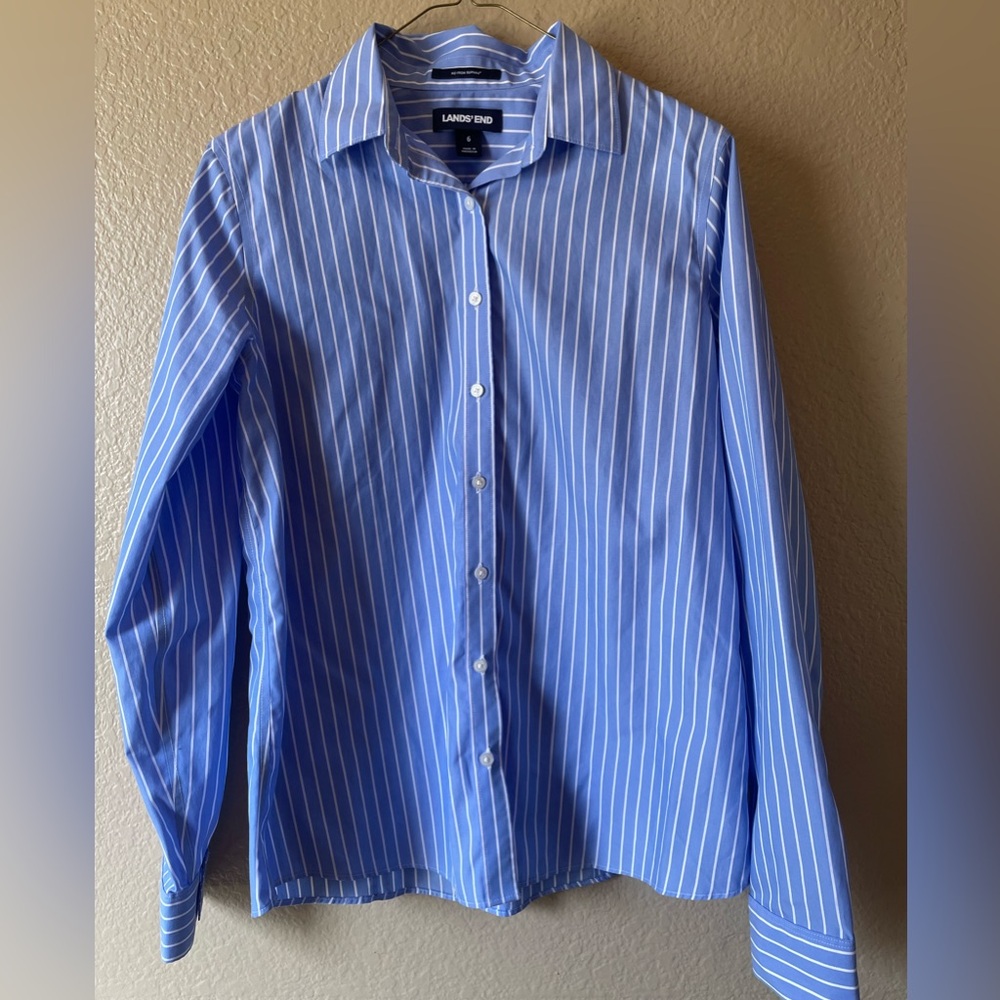 Land’s End blue and white striped cotton button down